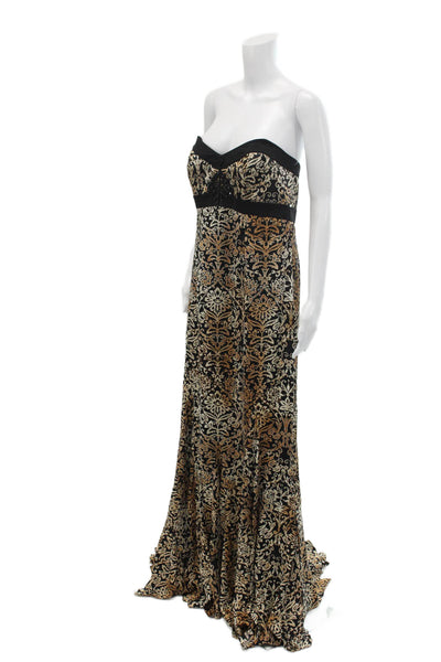 Badgley Mischka Womens Silk Geometric Sweetheart Maxi Dress Black Size 10
