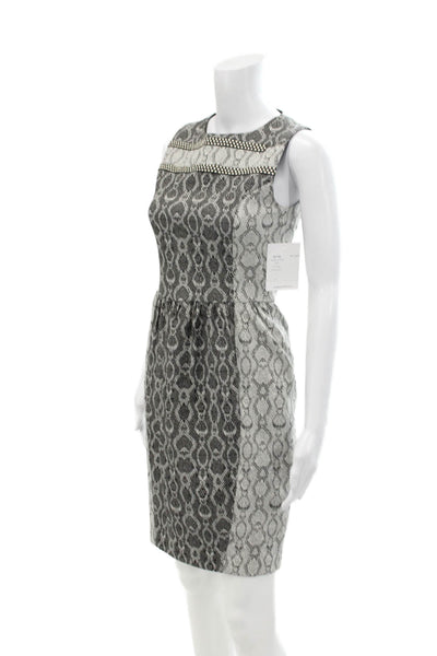 Belle Badgley Mischka Womens Reptile Print Sleeveless Sheath Dress Black Size 4