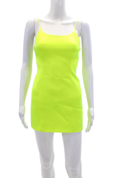 Alice + Olivia Womens Spaghetti Strap Scoop Neck Zip Mini Dress Neon Yellow Size