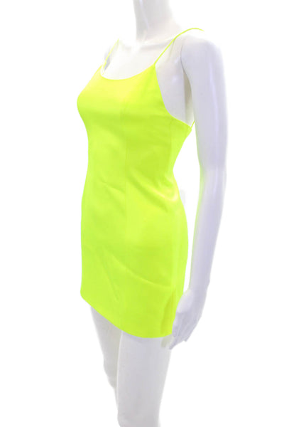 Alice + Olivia Womens Spaghetti Strap Scoop Neck Zip Mini Dress Neon Yellow Size