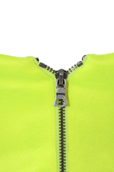 Alice + Olivia Womens Spaghetti Strap Scoop Neck Zip Mini Dress Neon Yellow Size