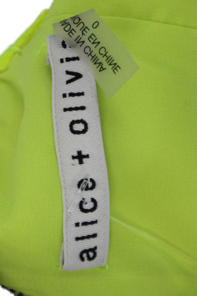 Alice + Olivia Womens Spaghetti Strap Scoop Neck Zip Mini Dress Neon Yellow Size