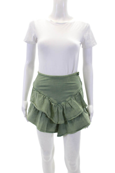 Mother Womens Cotton High Waisted Lined Tier Zip Mini Skirt Green Size S