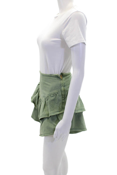 Mother Womens Cotton High Waisted Lined Tier Zip Mini Skirt Green Size S