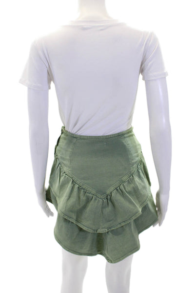 Mother Womens Cotton High Waisted Lined Tier Zip Mini Skirt Green Size S