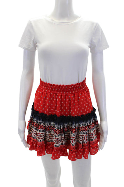 Misa Womens Textured Elastic Waistband Lined Print Mini Skirt Red Size XS