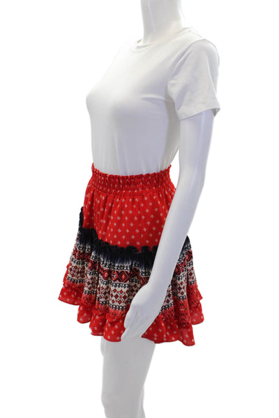 Misa Womens Textured Elastic Waistband Lined Print Mini Skirt Red Size XS