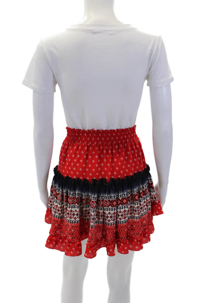 Misa Womens Textured Elastic Waistband Lined Print Mini Skirt Red Size XS