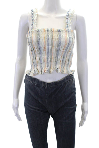 ASTR Womens Cotton Square Neck Spaghetti Strap Fit Stripe Tank Top White Size XS
