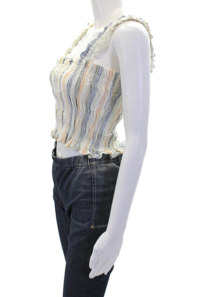 ASTR Womens Cotton Square Neck Spaghetti Strap Fit Stripe Tank Top White Size XS
