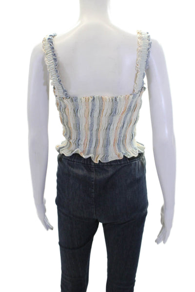 ASTR Womens Cotton Square Neck Spaghetti Strap Fit Stripe Tank Top White Size XS