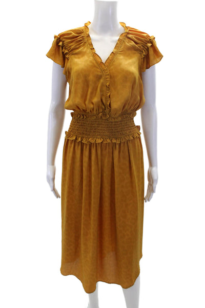 Current Air Womens Leopard Print V Neck Cinched Maxi Dress Yellow Size S