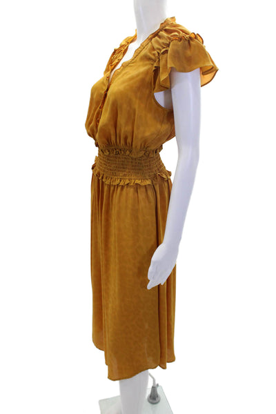 Current Air Womens Leopard Print V Neck Cinched Maxi Dress Yellow Size S