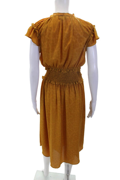 Current Air Womens Leopard Print V Neck Cinched Maxi Dress Yellow Size S