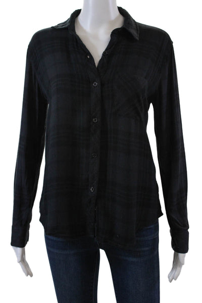 Rails Womens Button Front Long Sleeve Collared Plaid Shirt Gray Black Size XS
