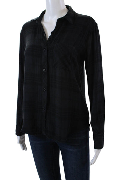 Rails Womens Button Front Long Sleeve Collared Plaid Shirt Gray Black Size XS