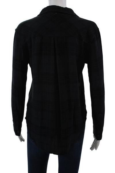 Rails Womens Button Front Long Sleeve Collared Plaid Shirt Gray Black Size XS