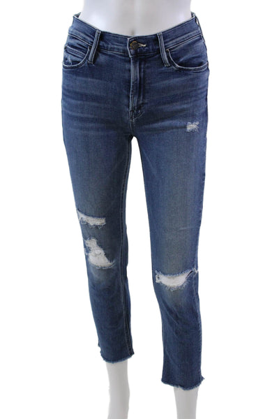 Mother Womens Zipper Fly Distressed Mid Rise Dazzler Ankle Fray Jeans Blue 25