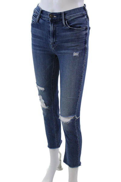 Mother Womens Zipper Fly Distressed Mid Rise Dazzler Ankle Fray Jeans Blue 25