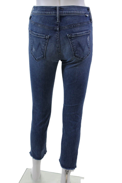 Mother Womens Zipper Fly Distressed Mid Rise Dazzler Ankle Fray Jeans Blue 25