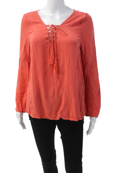 Cupcakes And Cashmere Womens Paisley Print Lace Up Neck Blouse Orange Size Mediu