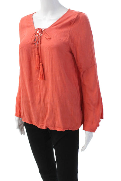 Cupcakes And Cashmere Womens Paisley Print Lace Up Neck Blouse Orange Size Mediu