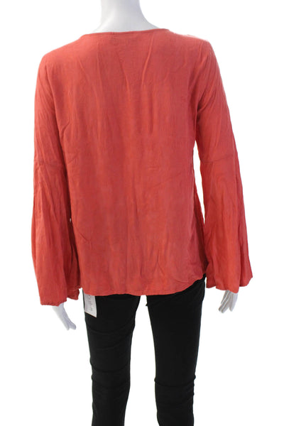 Cupcakes And Cashmere Womens Paisley Print Lace Up Neck Blouse Orange Size Mediu