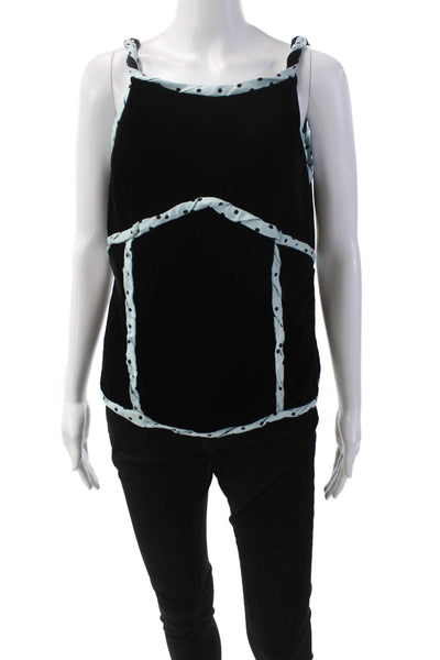 Marc Jacobs Womens Velvet Polka Dot Trim Tank Top Black Ice Blue Size 10