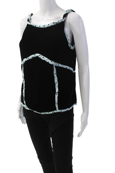 Marc Jacobs Womens Velvet Polka Dot Trim Tank Top Black Ice Blue Size 10