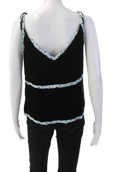 Marc Jacobs Womens Velvet Polka Dot Trim Tank Top Black Ice Blue Size 10