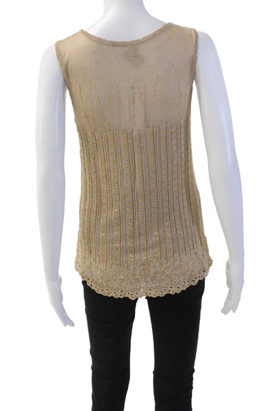Odille Anthropologie Womens Beaded Sleeveless Tank Top Beige Size Medium