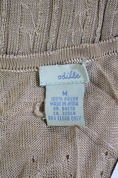 Odille Anthropologie Womens Beaded Sleeveless Tank Top Beige Size Medium