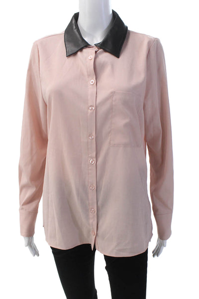 As by Df Womens Leather Collar Long Sleeves Button Down Blouse Pink Size Small