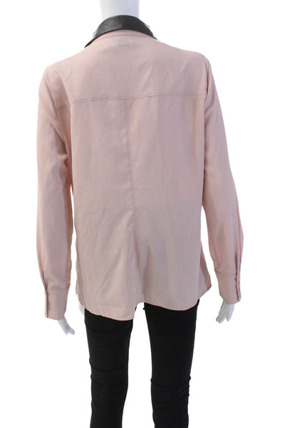 As by Df Womens Leather Collar Long Sleeves Button Down Blouse Pink Size Small