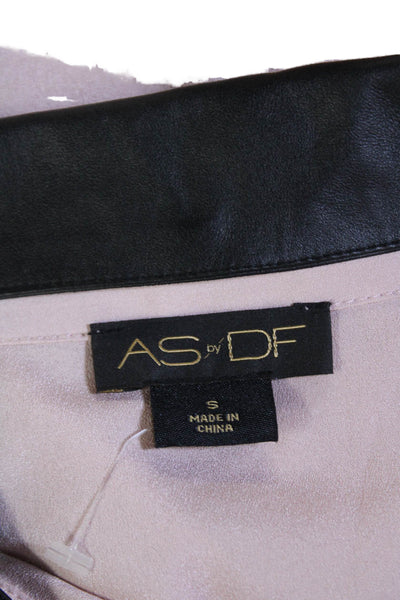 As by Df Womens Leather Collar Long Sleeves Button Down Blouse Pink Size Small