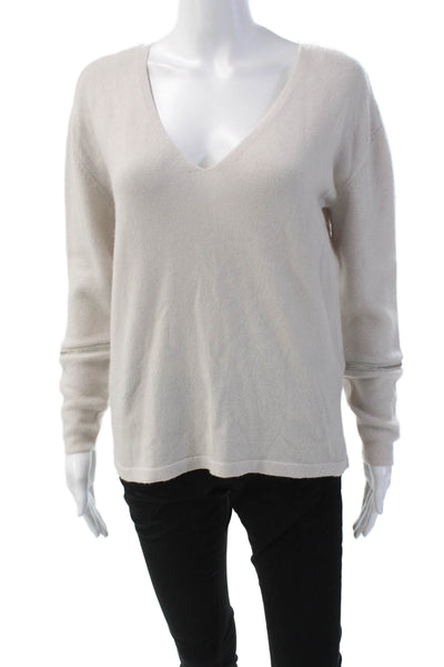 Max & Moi Womens Cashmere Long Sleeves V Neck Sweater Light Grey Size EUR 36