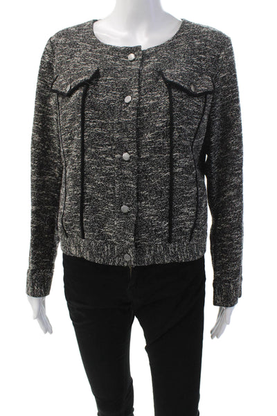 Slate & Willow Womens Tweed Button Down Jacket Black White Cotton Size Large