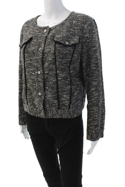 Slate & Willow Womens Tweed Button Down Jacket Black White Cotton Size Large