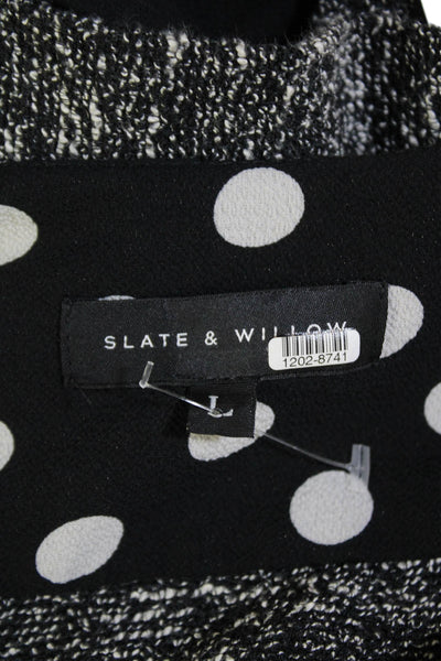 Slate & Willow Womens Tweed Button Down Jacket Black White Cotton Size Large