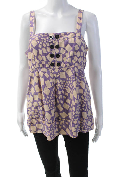 Marc By Marc Jacobs Womens Silk Geometric Print Tank Top Purple Pink Size 10