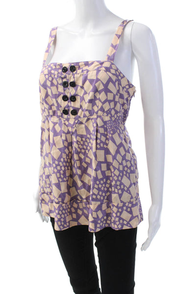 Marc By Marc Jacobs Womens Silk Geometric Print Tank Top Purple Pink Size 10
