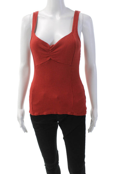 The Range Womens Ribbed V Neck Sleeveless Pullover Tank Top Red Size Large