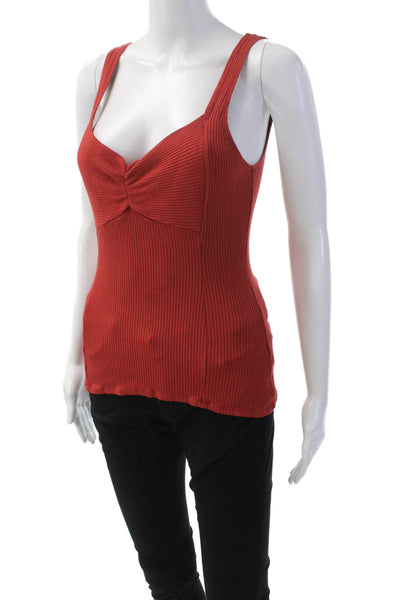 The Range Womens Ribbed V Neck Sleeveless Pullover Tank Top Red Size Large