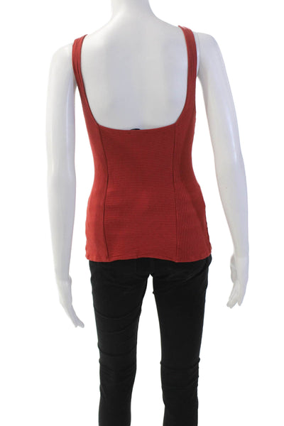 The Range Womens Ribbed V Neck Sleeveless Pullover Tank Top Red Size Large