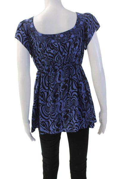 Nanette Lepore Womens Silk Striped Lace Up Neck Blouse Blue Black Size 10