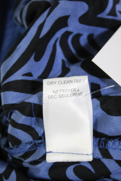 Nanette Lepore Womens Silk Striped Lace Up Neck Blouse Blue Black Size 10