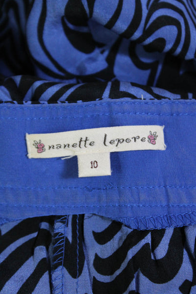 Nanette Lepore Womens Silk Striped Lace Up Neck Blouse Blue Black Size 10