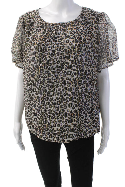 Velvet by Graham & Spencer Womens Animal Print Blouse Beige Black Size Medium