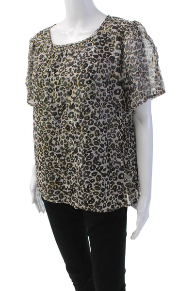 Velvet by Graham & Spencer Womens Animal Print Blouse Beige Black Size Medium