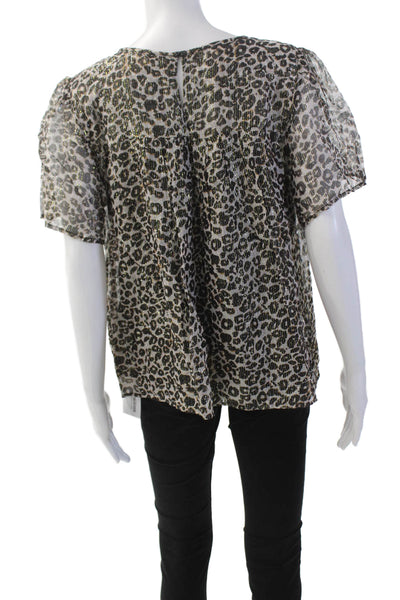 Velvet by Graham & Spencer Womens Animal Print Blouse Beige Black Size Medium